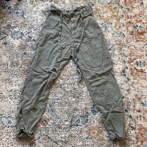 Green Paperbag Cotton Pants